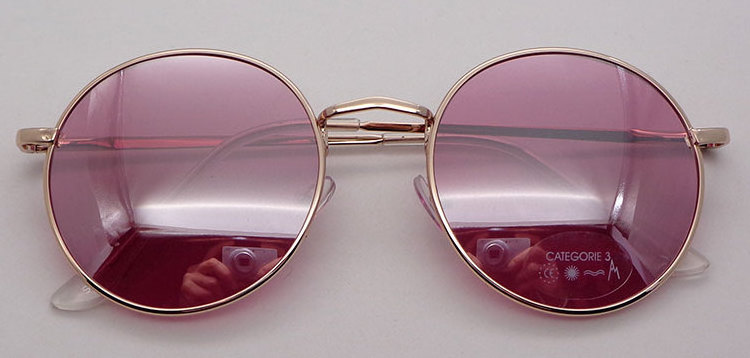 Sunglasses manufacturer high quality pink mirror attribute gold metal custom neutral round retro sunglasses for women