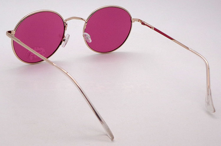 Sunglasses manufacturer high quality pink mirror attribute gold metal custom neutral round retro sunglasses for women