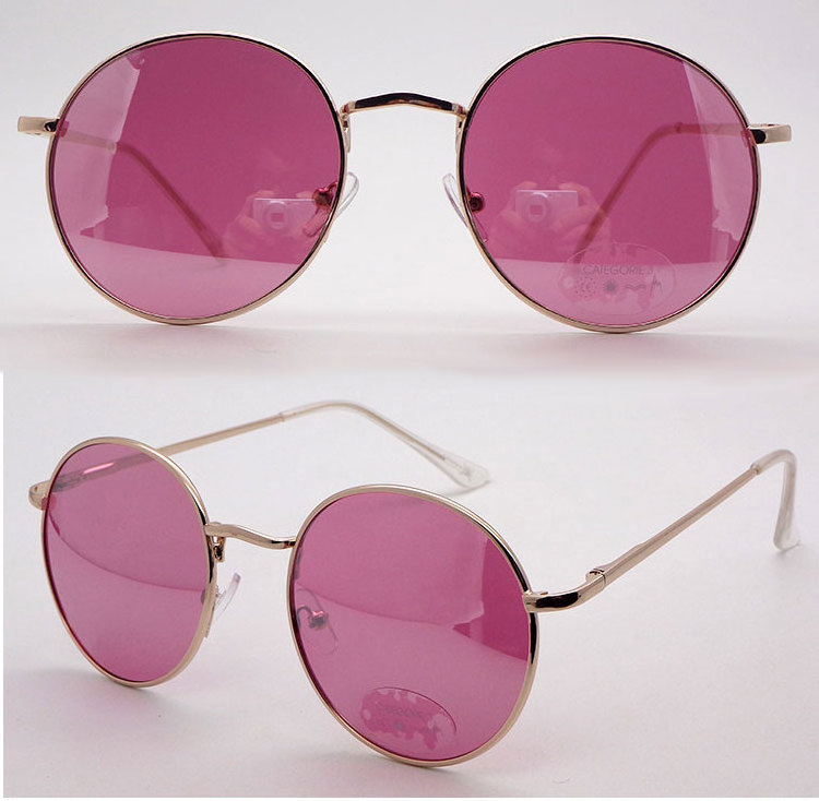 Sunglasses manufacturer high quality pink mirror attribute gold metal custom neutral round retro sunglasses for women