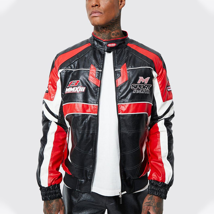 Embroidery TWILL MOTO JACKET WITH JERSEY HOOD Men Print Bomber Motorcycle Zipper Cotton Letterman Jacket