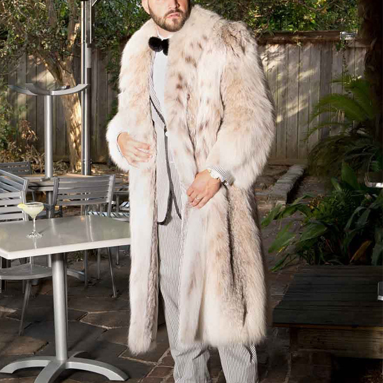 Wholesale Luxury Custom Full Length Artificial Fleece Fur Jacket Thick Winter Warm Mens Fox Fur White Long Faux Fur Coat