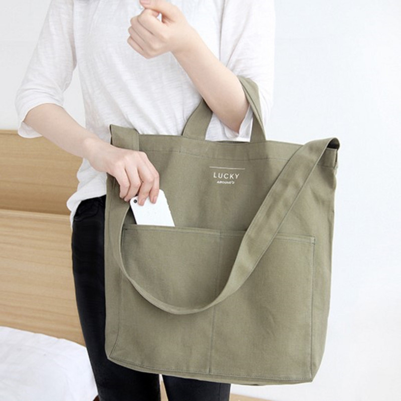 China Supplier with Snap Button Closure Smile Tote Bag Shoulder Natural Cotton Fabric Beach Trips Large Canvas Women'S Tote Bag