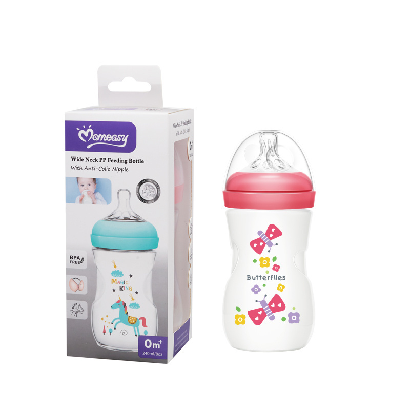 baby feeding bottle MOQ One Carton factory directly supply baby 240ml/8oz wide neck PP feeding bottle