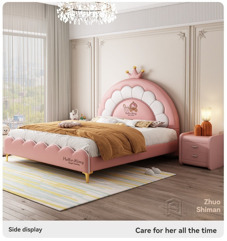 Hello kitty kids bed for girl single bett Bedroom furniture home cama queen matrimonial king size beds frame luxury up-holstered