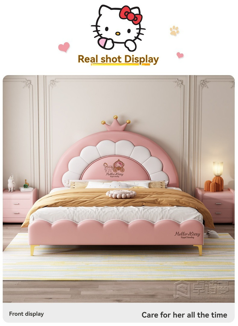 Hello kitty kids bed for girl single bett Bedroom furniture home cama queen matrimonial king size beds frame luxury up-holstered