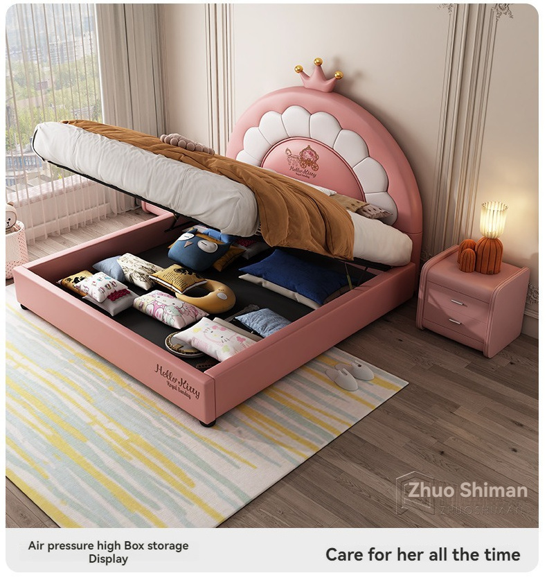 Hello kitty kids bed for girl single bett Bedroom furniture home cama queen matrimonial king size beds frame luxury up-holstered