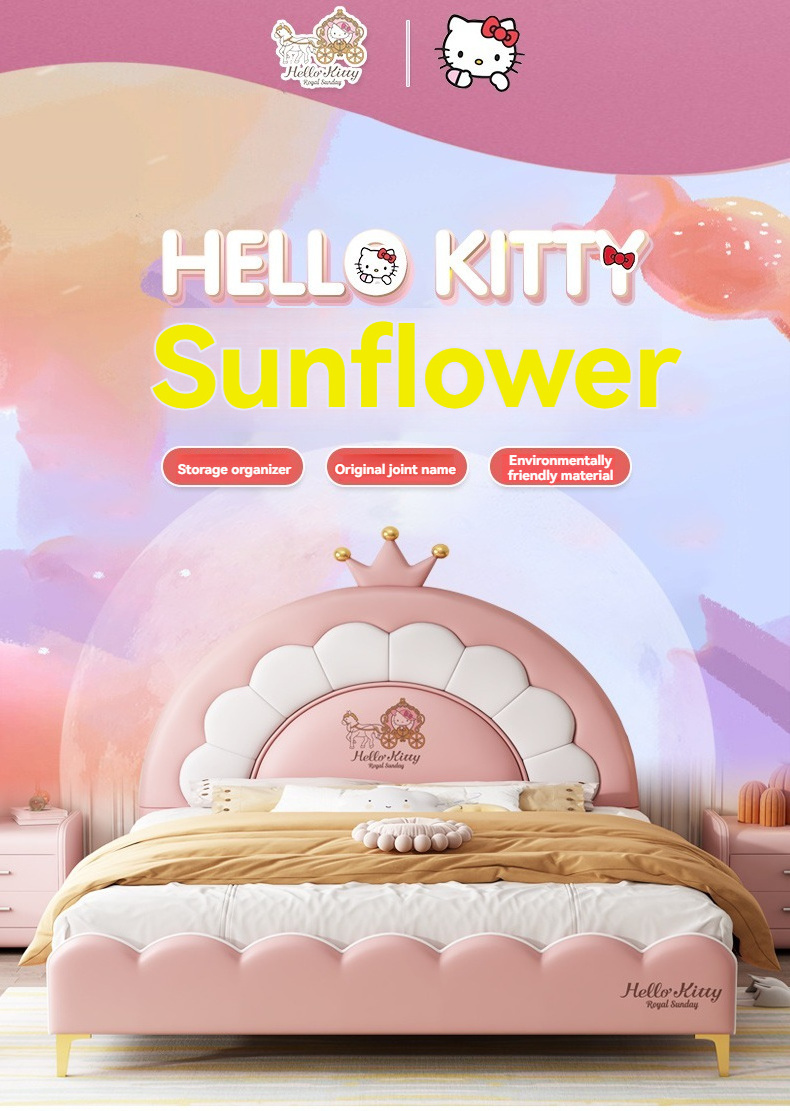 Hello kitty kids bed for girl single bett Bedroom furniture home cama queen matrimonial king size beds frame luxury up-holstered