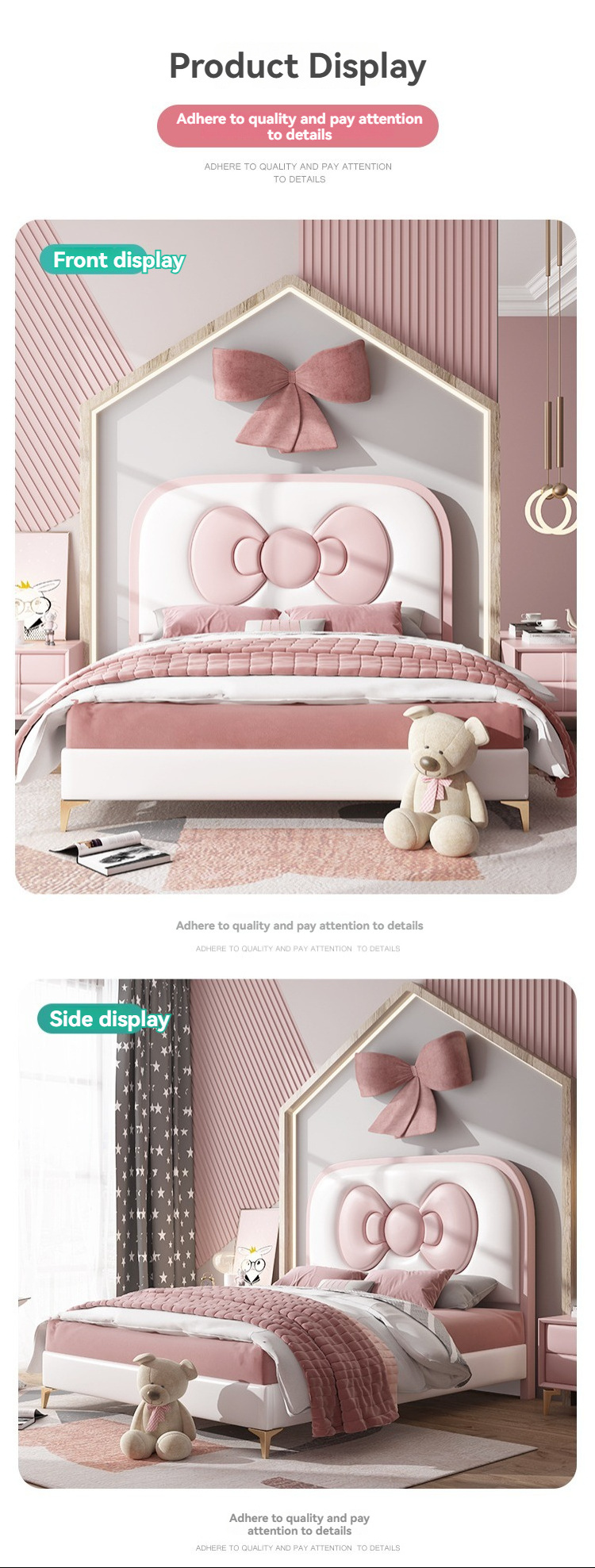 Hello kitty bed lit complet Bedroom furniture home king size bed frame cama queen bett luxury up-holstered kids bed for girls