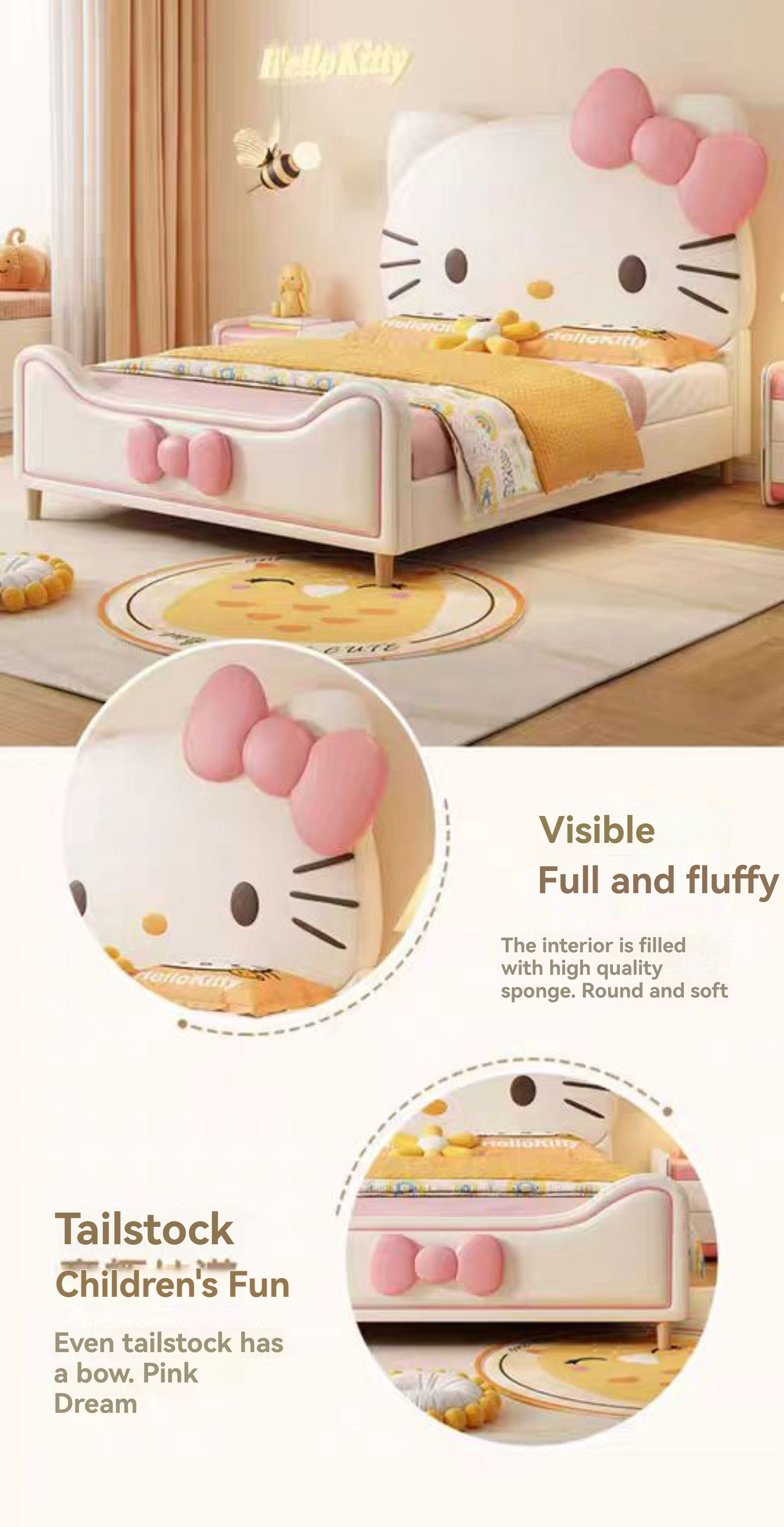 bett Bedroom furniture home queen cama matrimonial king size bed frame luxury up-holstered Hello kitty cat kids beds for girls