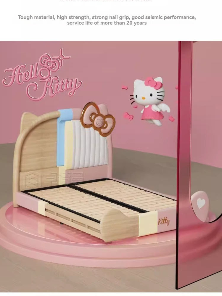 Hello kitty bed lit complet Bedroom furniture home queen cama king size bed frame luxury up-holstered kids beds for girls bett