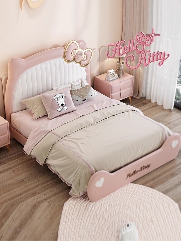 Hello kitty bed lit complet Bedroom furniture home queen cama king size bed frame luxury up-holstered kids beds for girls bett