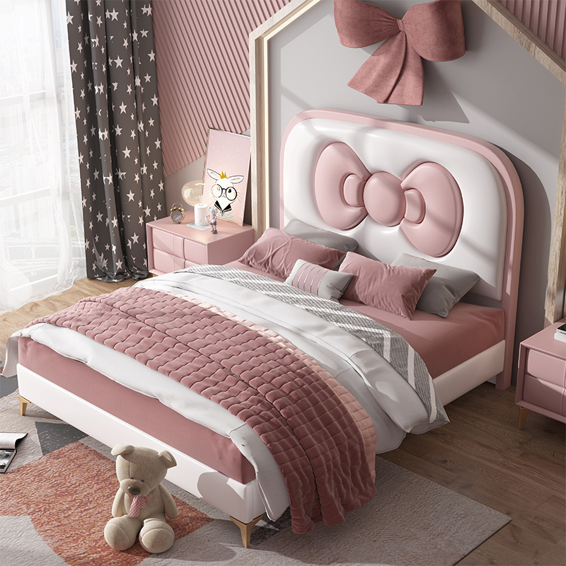 Hello kitty bed lit complet Bedroom furniture home king size bed frame cama queen bett luxury up-holstered kids bed for girls