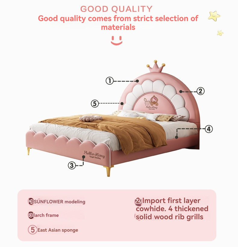 Hello kitty kids bed for girl single bett Bedroom furniture home cama queen matrimonial king size beds frame luxury up-holstered