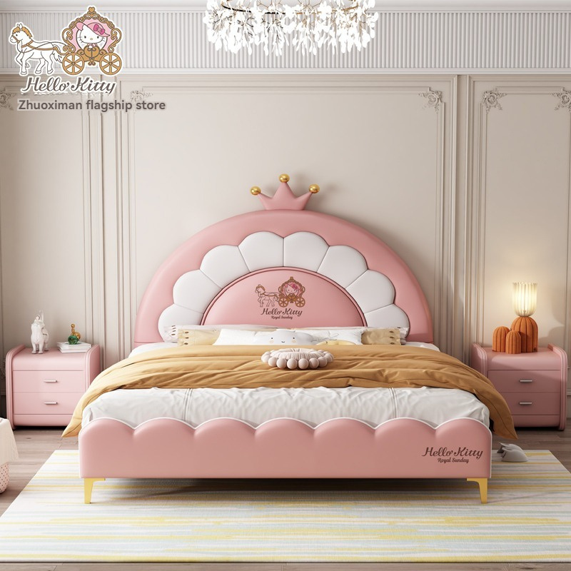 Hello kitty kids bed for girl single bett Bedroom furniture home cama queen matrimonial king size beds frame luxury up-holstered