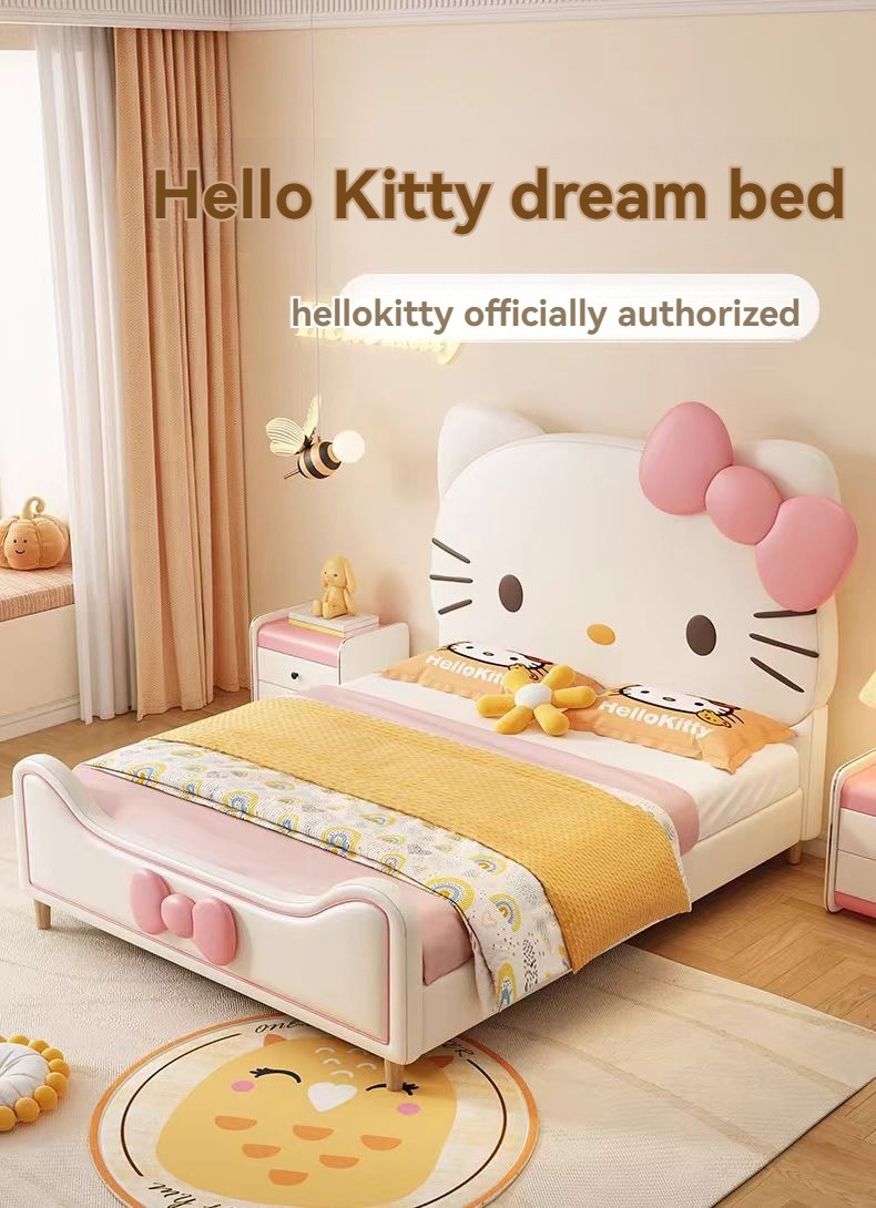 bett Bedroom furniture home queen cama matrimonial king size bed frame luxury up-holstered Hello kitty cat kids beds for girls