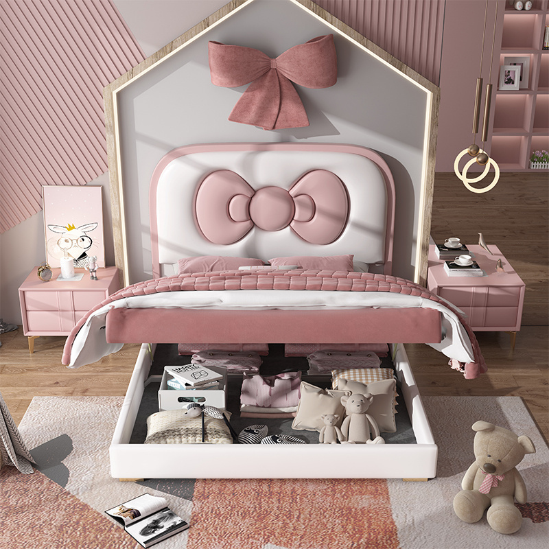 Hello kitty bed lit complet Bedroom furniture home king size bed frame cama queen bett luxury up-holstered kids bed for girls