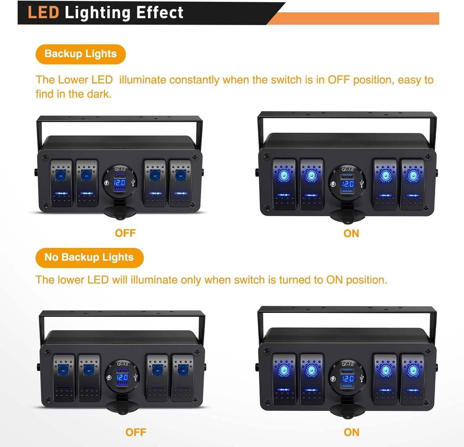 12v Switch Box Volt Meter Waterproof Aluminum Marine DC Distribution Panel Car Light Switch for Boats