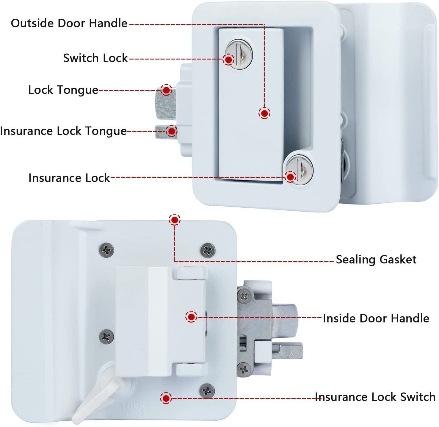 Upgraded RV Travel Trailer Entry Door Lock RV Door Latch with Paddle Deadbolt and Keys for Camper Cargo Hauler