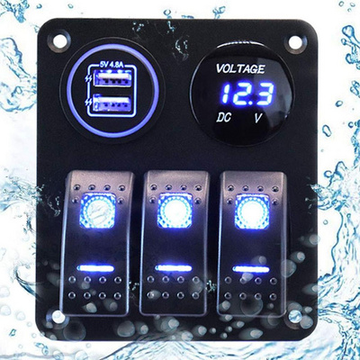 12V/24V 3 Gang LED Rocker Switch Panel Circuit Breaker Blue Rocker Switch Box For Car Boat Marine