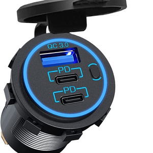 PD Usb C Car Charger Socket Universal Charger QC3.0 Dual Ports 60W USB C Triple 12V Blue Car Usb Charging 2 Ports 3.0 DC 12V-24V