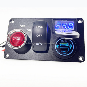 Golf Cart Key Switch Console Panel 9V-48V DC Forward Reverse Rocker Switch QC3.0+Type C  Quick Charger LED Digital Voltmeter