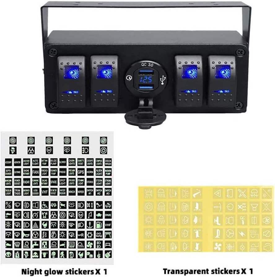 12v Switch Box Volt Meter Waterproof Aluminum Marine DC Distribution Panel Car Light Switch for Boats