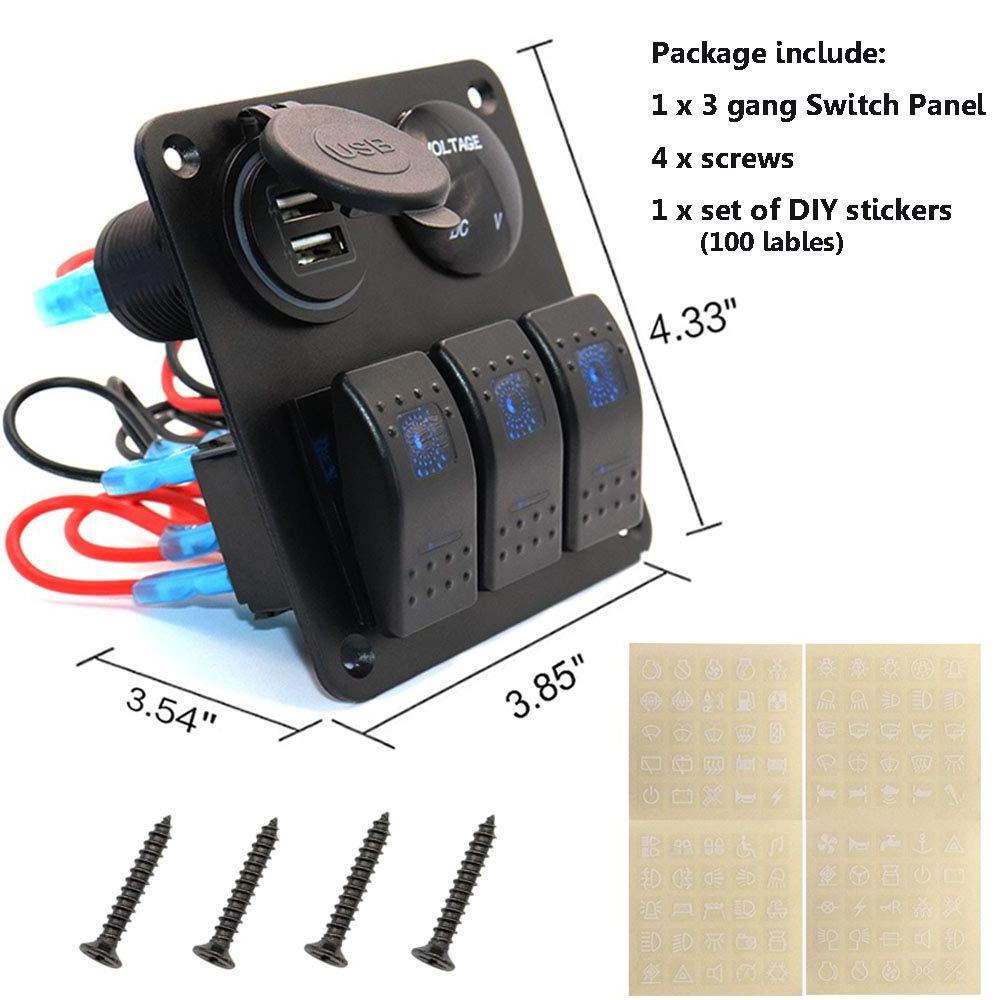 12V/24V 3 Gang LED Rocker Switch Panel Circuit Breaker Blue Rocker Switch Box For Car Boat Marine