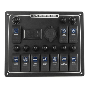 10 gang marine boat rocker switch panel with lighter socket 12V/24V With Digital Voltage Indication Cigarette Lighter