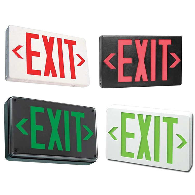 USA Market ABS Plastic Red Green Text Double Side Face White Black Housing Rechargeable LED Commercial Emergency Light Exit Sign