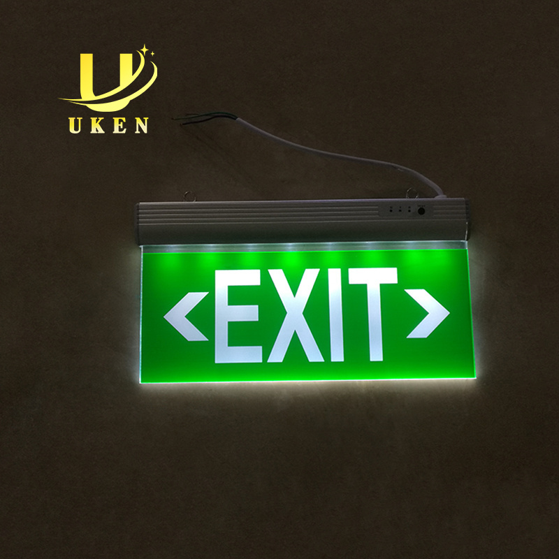 Maintained LED Ceiling Hang Type Acrylic Plastic Board Double Face Green Battery Powered Fire Emergency Light Bulb LED Exit Sign