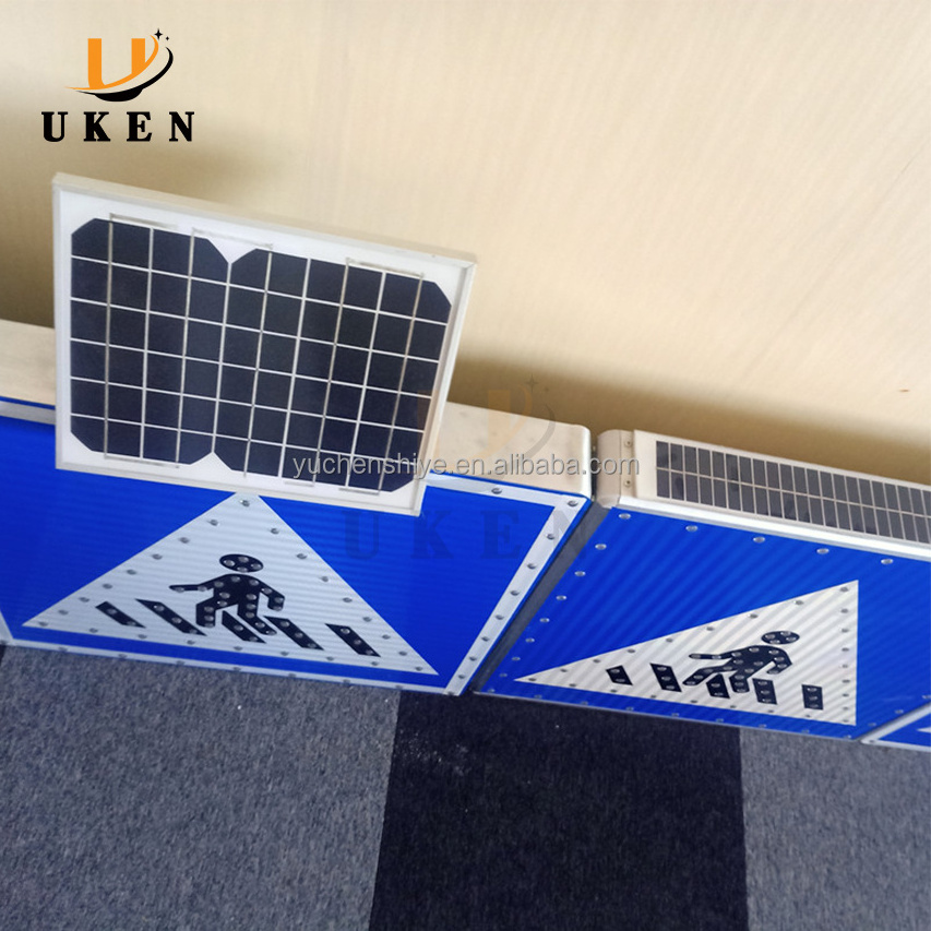 Solar Powered LED Lighted Pedestrian Safety Road Sign Board with Lights Signal Flashing Solar Traffic Stop Signs