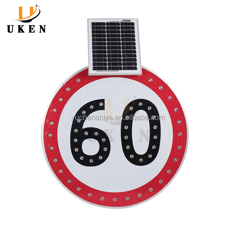 Street Safety Light Up Flashing Signal Warning Road Sign Board with Solar Panel LED Speed Solar Traffic Sign