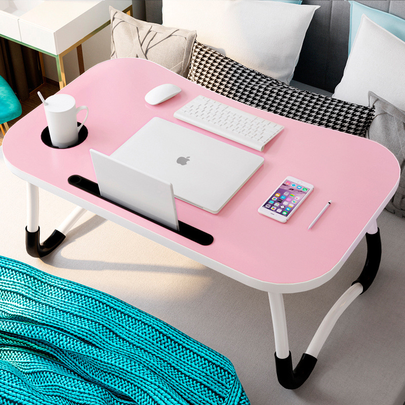 Modern Small Dormitory Table Breakfast Serving Black Adjustable Portable Foldable Wooden Laptop Computer Desk for Use Bedroom