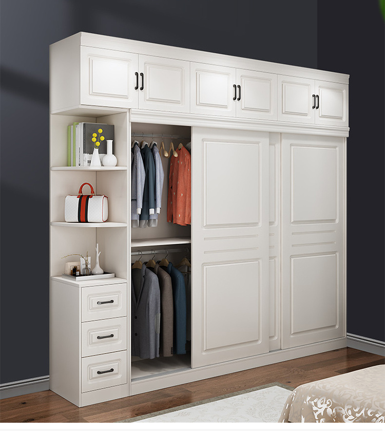 Nordic modern simple Wooden White portable armoire bedroom Sliding Door wardrobe closet