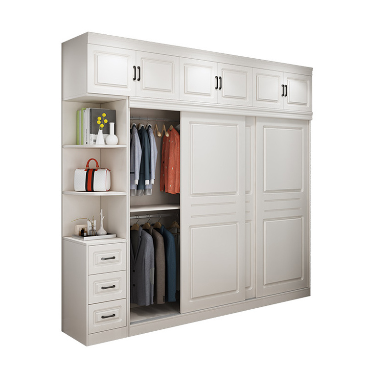 Nordic modern simple Wooden White portable armoire bedroom Sliding Door wardrobe closet