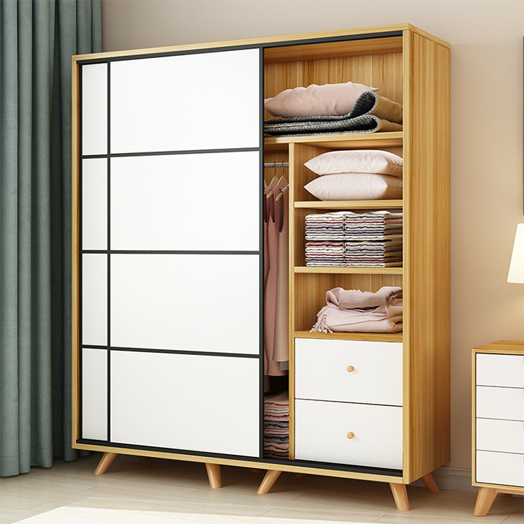 Home Furniture Sliding Door Storage With Drawers Cabinet Wooden Wardrobe Closets