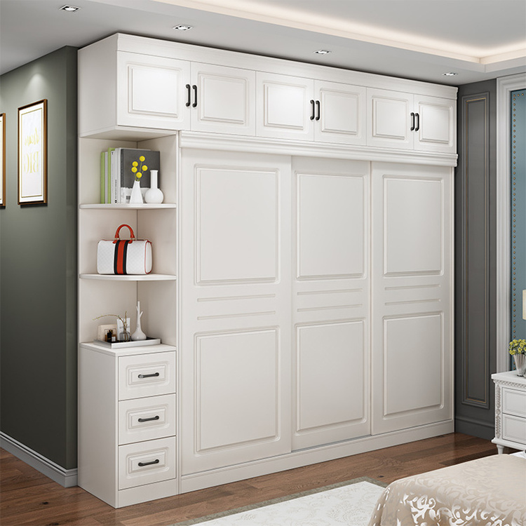 Nordic modern simple Wooden White portable armoire bedroom Sliding Door wardrobe closet