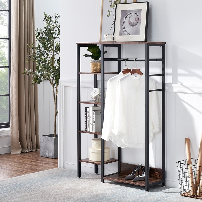 Modern Simple Household Hangers Metal Wooden Clothes Coat Hanging Shelf Multifunctional Coat Rack