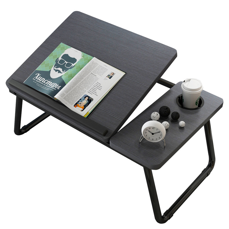 Modern Small Dormitory Table Breakfast Serving Black Adjustable Portable Foldable Wooden Laptop Computer Desk for Use Bedroom