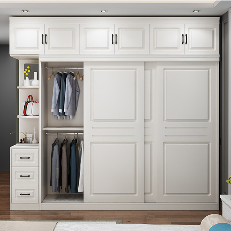 Nordic modern simple Wooden White portable armoire bedroom Sliding Door wardrobe closet