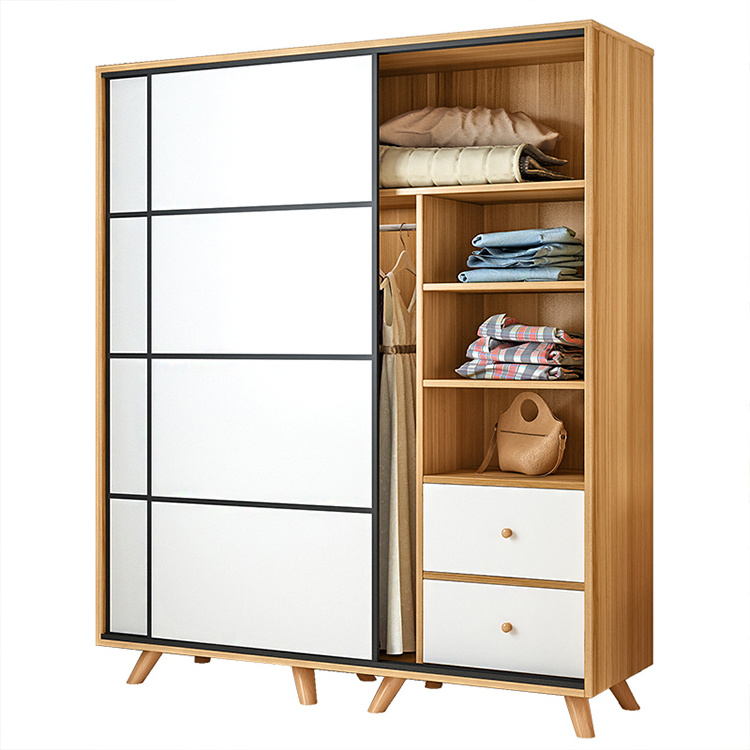 Home Furniture Sliding Door Storage With Drawers Cabinet Wooden Wardrobe Closets