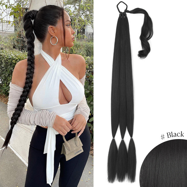 Long Braided Ponytail Extension with Hair Tie Straight Wrap Around Hair Extensions Ponytail Synthetic Hair Piece