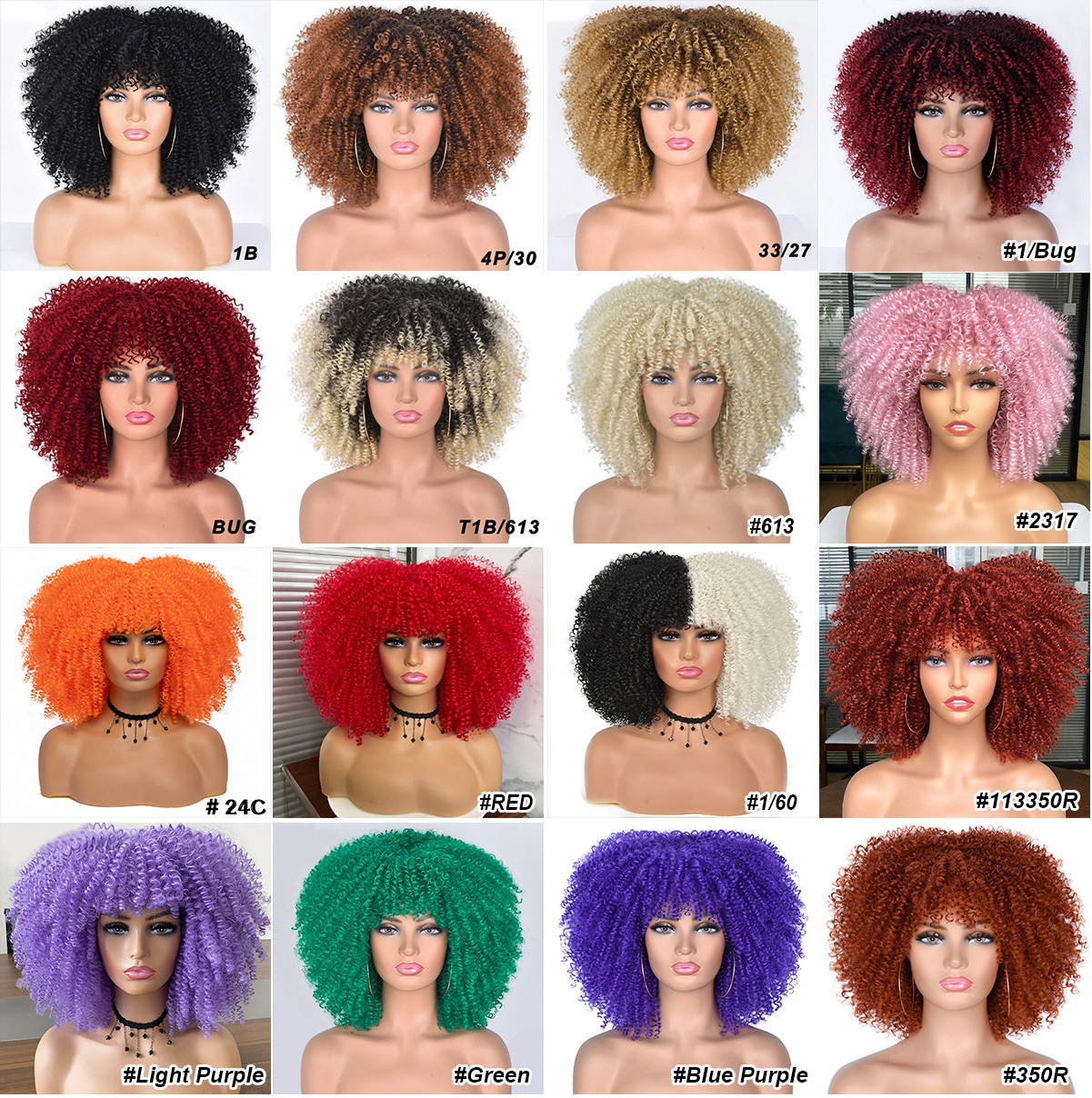 Short Hair Afro Kinky Curly Wigs With Bangs For Black Women Natural Synthetic Ombre Glueless Blonde  Cosplay Bob Wigs