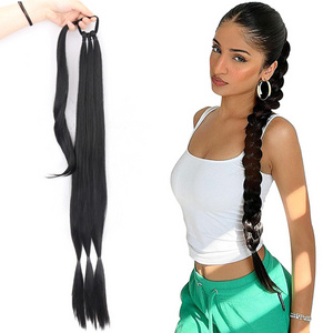 Long Braided Ponytail Extension with Hair Tie Straight Wrap Around Hair Extensions Ponytail Synthetic Hair Piece