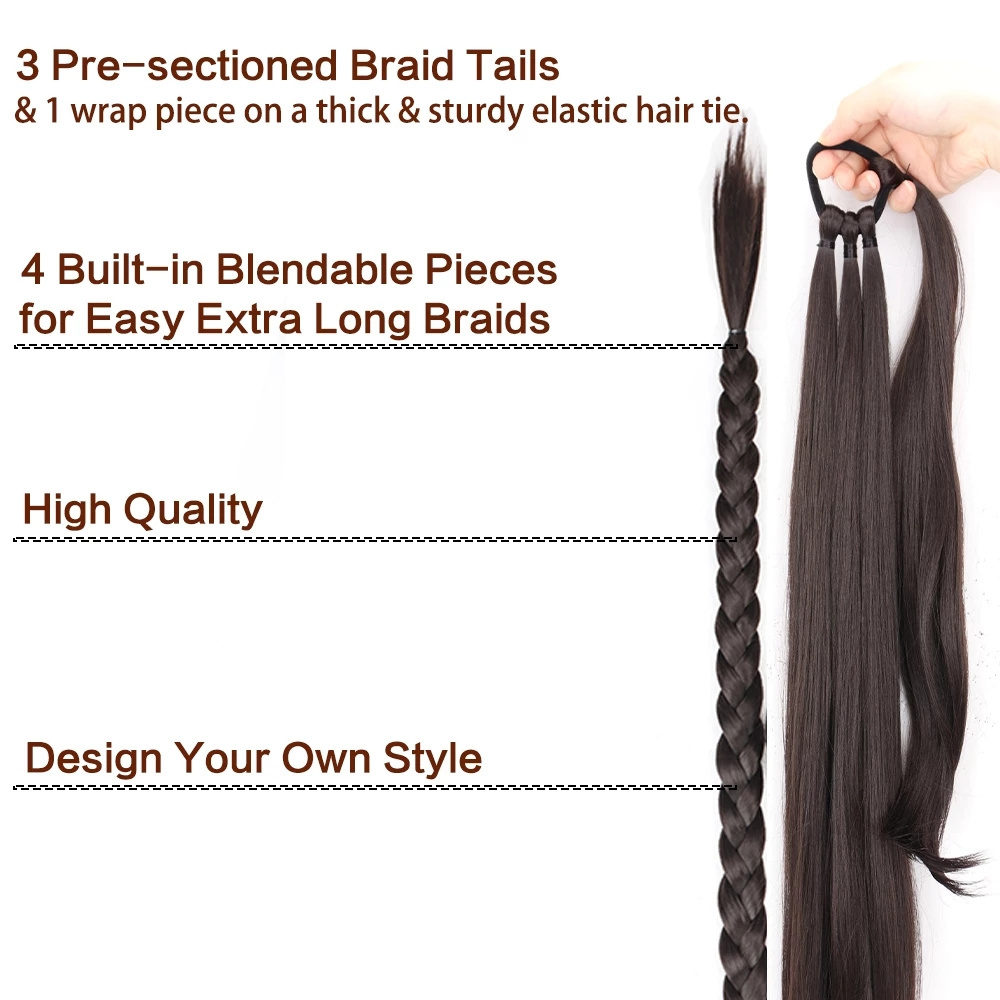 Long Braided Ponytail Extension with Hair Tie Straight Wrap Around Hair Extensions Ponytail Synthetic Hair Piece