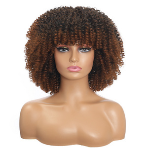 Short Hair Afro Kinky Curly Wigs With Bangs For Black Women Natural Synthetic Ombre Glueless Blonde  Cosplay Bob Wigs