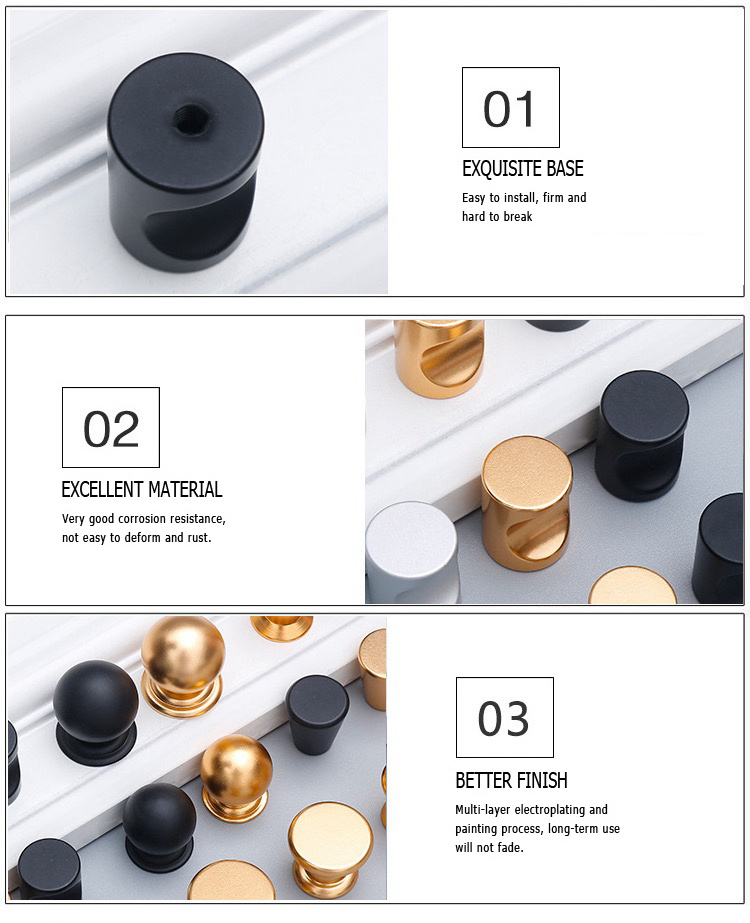 Wholesale cabinet furniture hardware knob mini dresser drawer wardrobe door gold black cylinder round Zinc alloy handle knobs