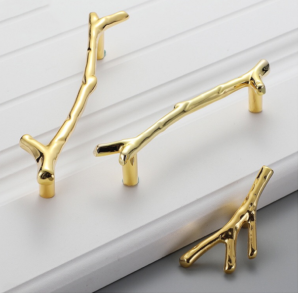 Tree Branch Wardrobe Drawer Handles Knobs Vintage Gold Cabinet Knobs Zinc Alloy Kitchen Bedroom Furniture Hardware Cupboard Pull