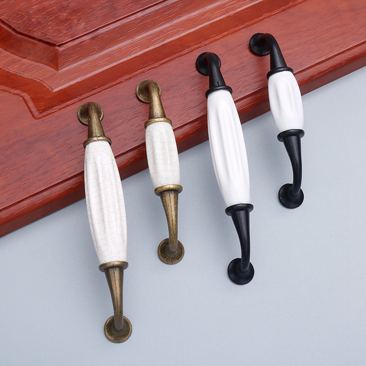 Furniture Hardware Ceramic Door Knob Zinc Alloy Chrome Blue And White Porcelain Cabinet Dresser  Drawer Handles