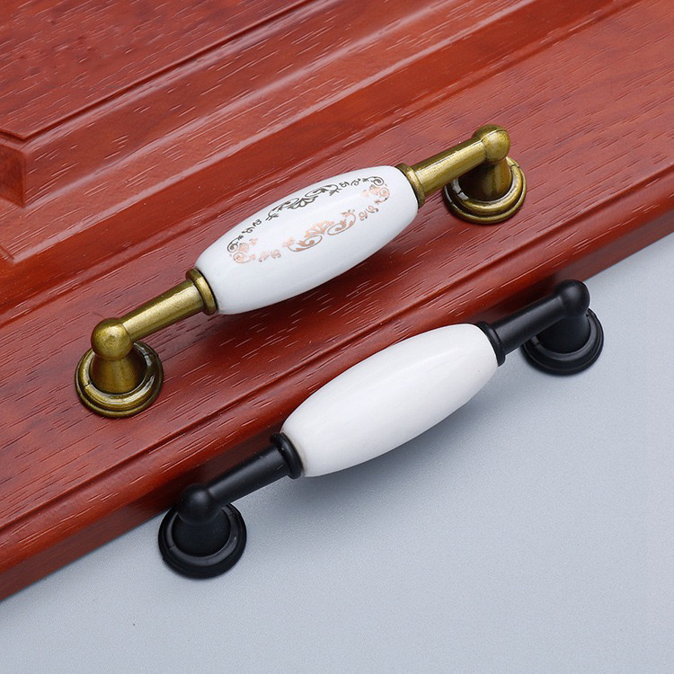 Furniture Hardware Ceramic Door Knob Zinc Alloy Chrome Blue And White Porcelain Cabinet Dresser  Drawer Handles